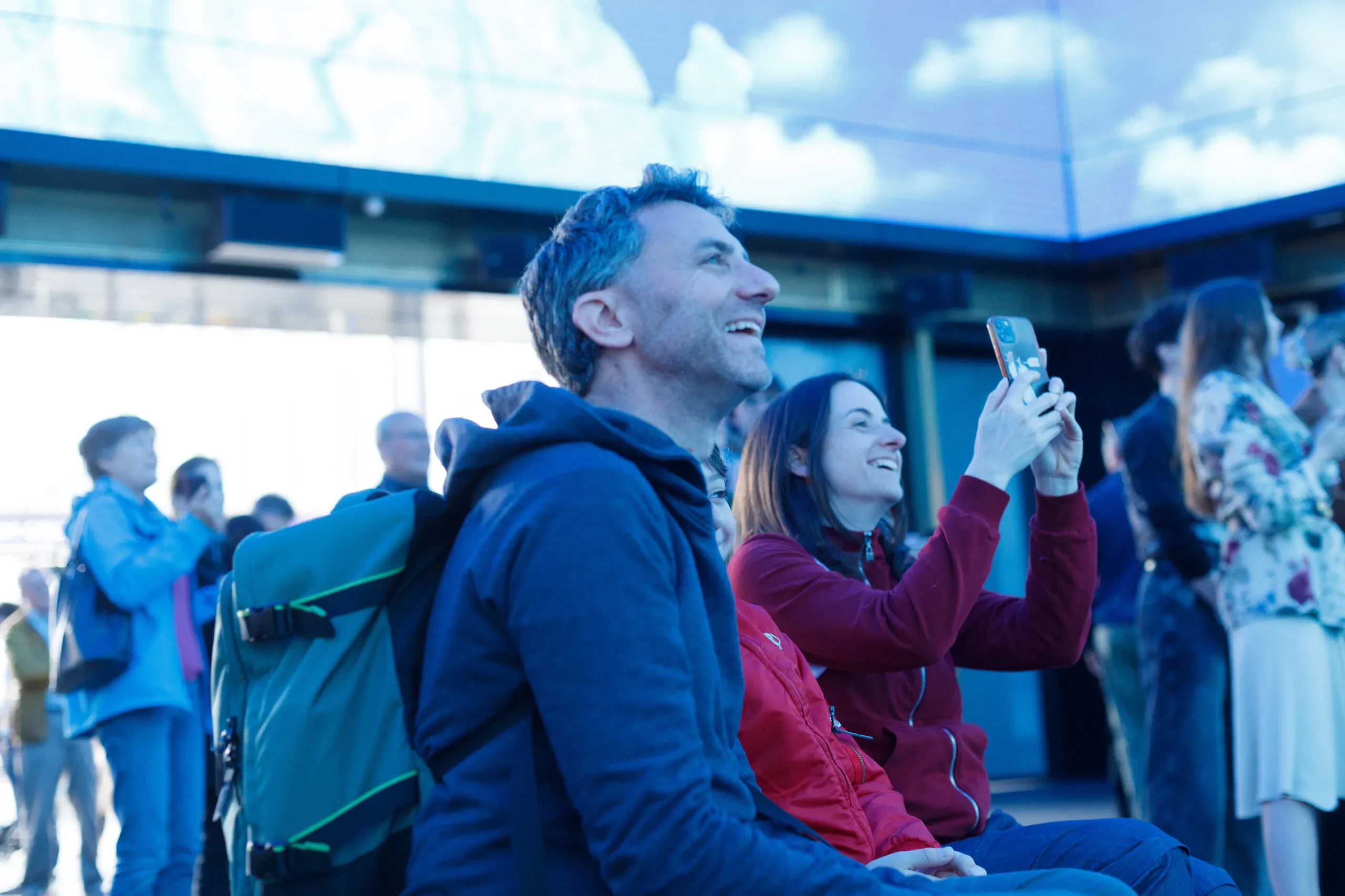 An audience inside the large-scale Antarctic installation at Outernet
