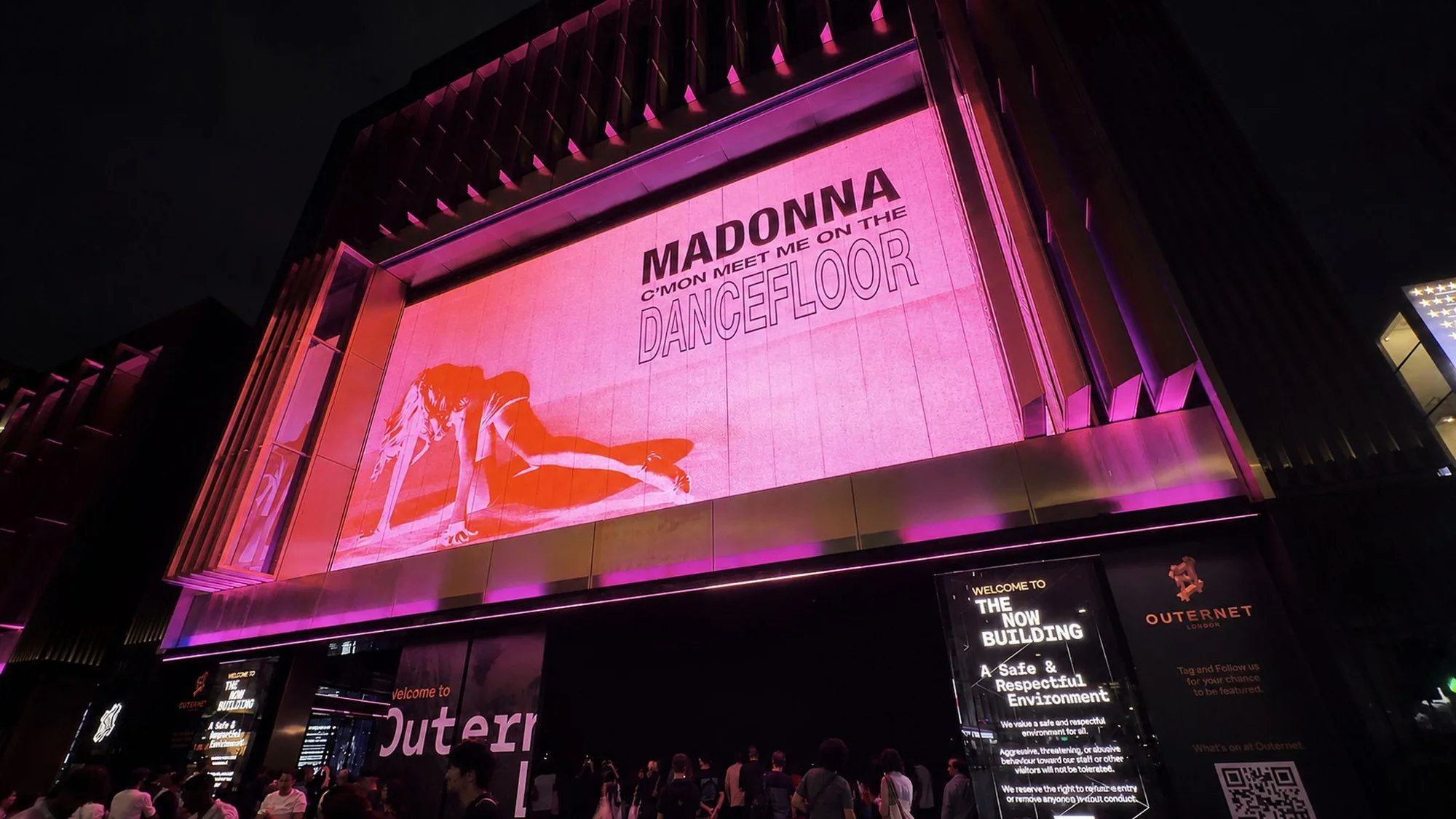 The Madonna installation on the exterior of Outernet London.